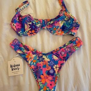 Kulani Kiki’s Rainbow Jungle Underwire Swimsuit top and Bottom brand new